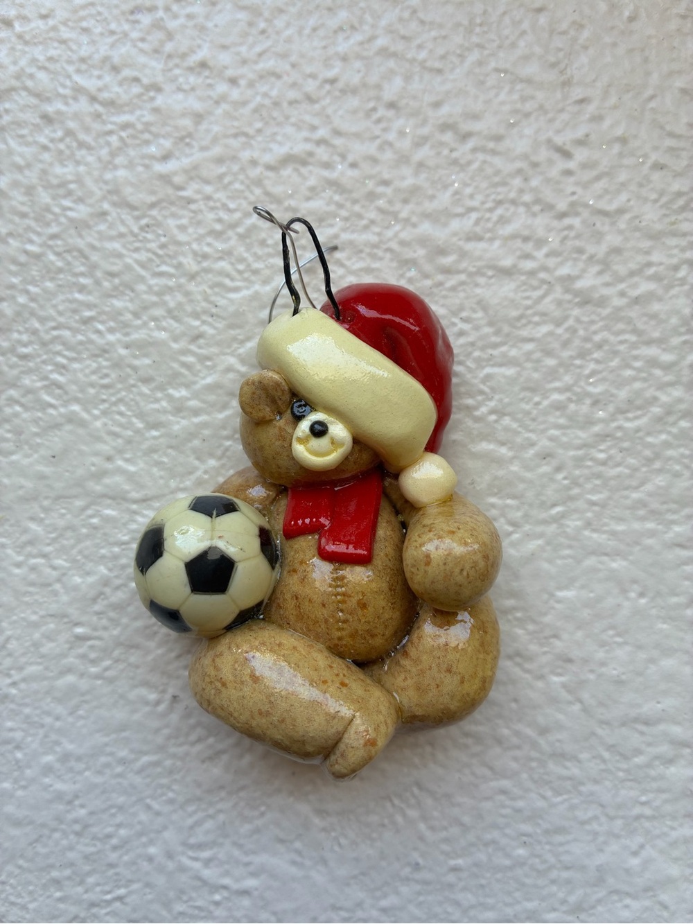 Bear Christmas Ornament Toy with Soccer Ball - Red Hat and Scarf